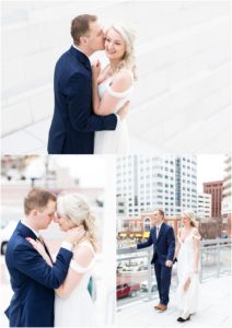 town center Virginia Beach elopement bride and groom